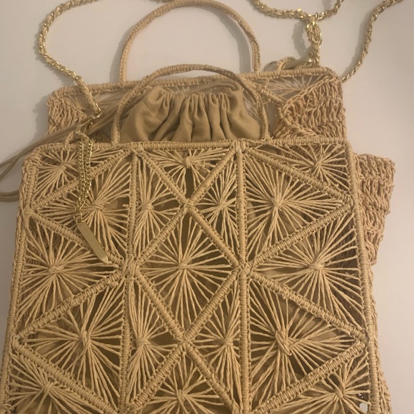 House Of Harlow 1960 Hand Woven Raffia Hand Bag Purse Gold Crossbody Strap - Picture 1 of 12